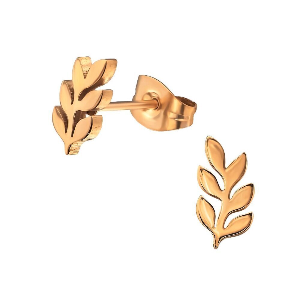 Stainless Steel Rose Gold Dainty Olive Branch Leaf Stud Earrings 10mm